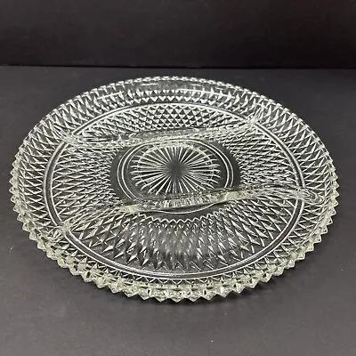 Buy Vintage Indiana Glass Crystal Diamond Point 3 Part 12  Relish Plate Divided • 4.83£