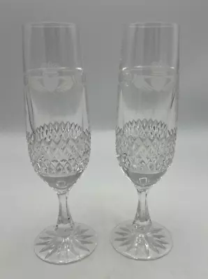 Buy Galway Crystal Champagne Flute Glasses Claddagh Etched Lot Of 2 • 104.81£