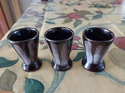 Buy 3 X Dennis Lucas, Hastings Pottery.Brown Glaze Egg Cups. 2.5  Tall, 1.75  Rim Di • 7.50£