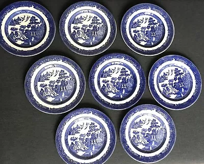 Buy Nine English Johnson Brothers Tableware Old Willow Blue & White Dinner Plates • 50£
