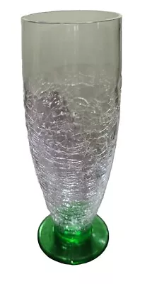 Buy Art Glass Crackle Vase Clear Green Base Hand Blown 10.125  Tall • 26.05£