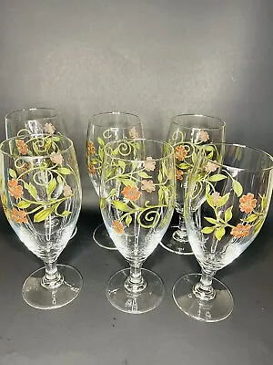 Buy Vintage NWT Royal Doulton Cinnebar Flower Painted Wine Glasses Goblets Set Of 4 • 66.23£