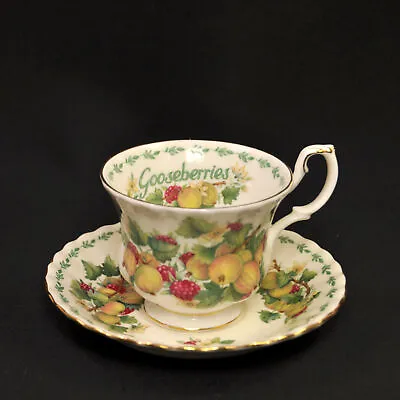 Buy Royal Albert Gooseberries Footed Cup & Saucer Montrose Shape W/Gold 1996-2004 • 44.63£