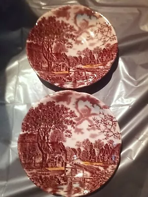 Buy Set Of 2 Johnson Brothers COTSWOLD Plates - RIVER SCENE - BROWN - 14cm • 9.99£