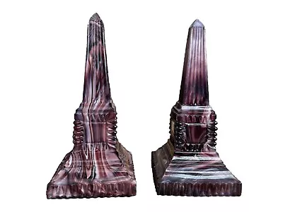 Buy Antique Victorian Sowerby Glass Obelisks Purble Marbled Pressed Glass • 160£