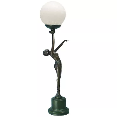 Buy Art Deco Crackle Glass Globe Bronze Effect Lamp Light W Lady 67cm • 142.60£