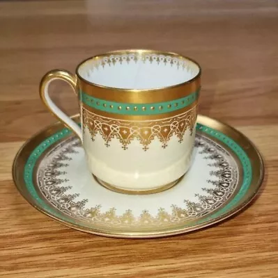 Buy Copelands China England Green & Gold Raised Gold Beading Cup & Saucer C.1904 A/F • 19£
