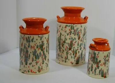 Buy Studio Art Pottery 6 Piece Canister Set Drip Glaze White/Orange Stoneware Signed • 115.28£
