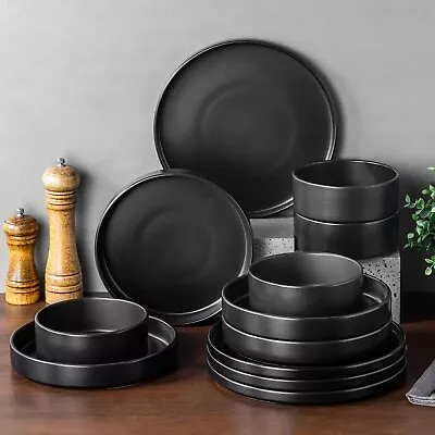 Buy Vancasso VENUS Dinnerware Set 12/24pc Dining Set Plates Bowls Black Grey For 4/8 • 59.99£