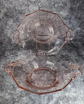 Buy Pair Vintage Art Deco Pink Depression Glass Dishes With Handle Bowl  • 9.99£