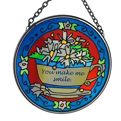 Buy YOU MAKE ME SMILE Stained Glass Sun Catcher Ornament 3.5  Floral Hanging Round • 9.60£
