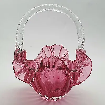 Buy Antique Victorian Cranberry Glass Basket Flower Bowl Vase C1890 English Decor • 28.95£
