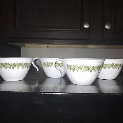 Buy Set Of 4 Vintage Pyrex Corning Ware Corelle Green Crazy Daisy Small Coffee Cups • 9.48£