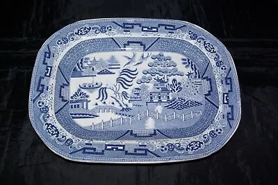 Buy Antique 12.5  Blue Willow Transfer Meat Platter With Combed Base • 75£