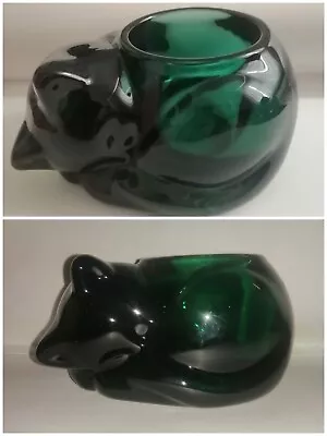 Buy Vintage Chunky Indiana Green Co Glass Sleeping Cat Candle Holder /  Paperweight • 9.50£