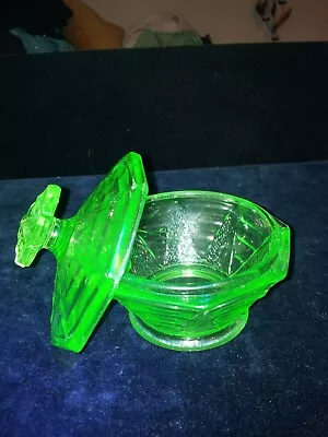 Buy Vintage Art Deco Green Vaseline/uranium Glass Trinket Dish With Lid • 3.99£