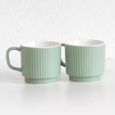 Buy Set Of 2 Sage Green Fine China Coffee Mugs 13oz Large 370ml Stackable Tea Cups • 14£
