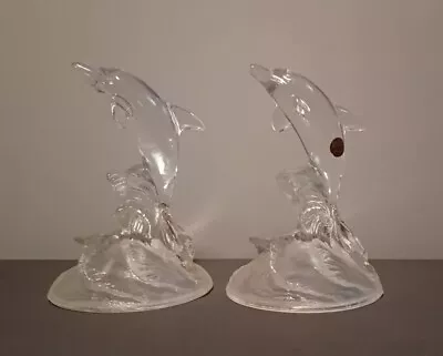 Buy 2 Attractive Lead Crystal Glass Dolphins By Cristal Arques Of Paris Circa 1970 • 20£