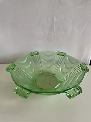 Buy Art Deco Stölzle Large Green Glass Bowl Czechoslovakia #08909 • 18.50£