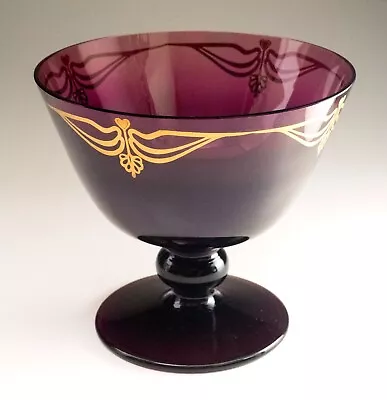Buy Amethyst Glass Pedestal Compote Bowl Heavy Glass Foot, 20th Century European • 36.60£