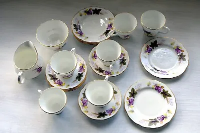 Buy Duchess Vintage Bone China Violets Purple And Green Leaves 18 Piece Tea Set • 19.95£