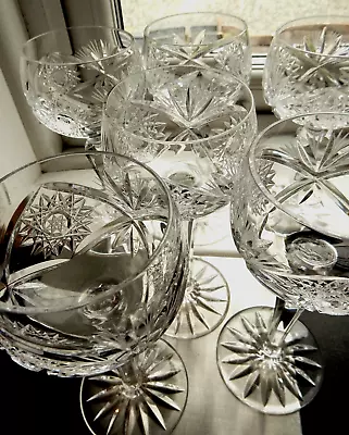 Buy Czech 6 Wine Glasses Mid Century Mitre Cut Crystal HOBSTARS 7 3/8  Exquisite VGC • 141.99£