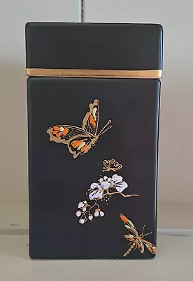 Buy Carlton Ware Black Lidded Pot Butterfly Paradise Bird Tea Spice Box Vintage  • 22£