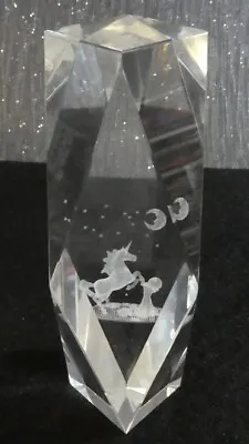 Buy 8-sided Octagon Crystal Clear Solid Glass Paperweight With Unicorn Rabbit Moon • 14.95£