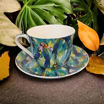 Buy Parrots Large English Fine Bone China Breakfast Cup & Saucer • 16£