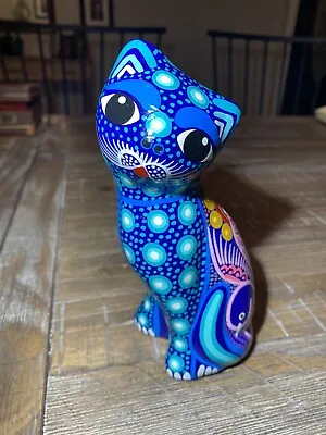 Buy Cat Mexican Pottery Figurine Folk Art Hand Painted Signed 7 Inch Talavera? Blue • 19.20£