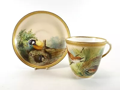 Buy Antique Royal Worcester Cup & Saucer / Hand Painted Birds / Dated 1876 R 2079/6 • 26£