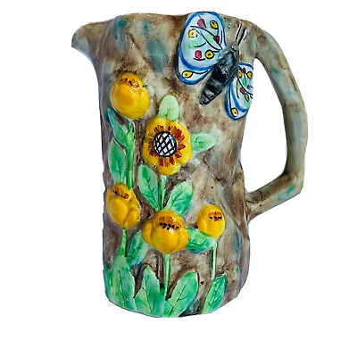 Buy E Radford Butterfly Flower Majolica Ware Jug Pitcher Hand Painted Art Deco Vase • 29.99£