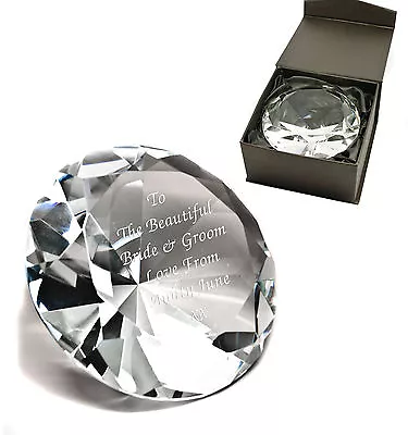Buy Personalised Clear Crystal Glass Diamond Paperweight, Engraved Wedding Gift • 11.99£