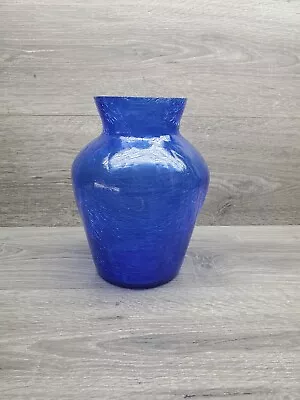 Buy Cobalt Blue Crackle Glass 9  Tall Vase • 17.95£