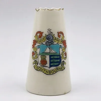 Buy Vintage Arcadian Crested China Crinkle Top Conical Vase - Southbourne Crest • 4£