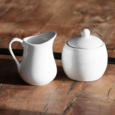 Buy White Ceramic Milk Creamer Serving Jug And Sugar Bowl With Lid Afternoon Tea Set • 12£
