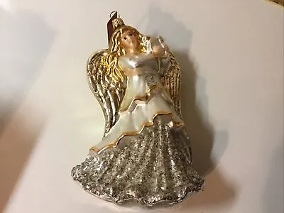 Buy Glassware Art Studio Poland Silver Angel Glass Christmas Ornament Harp Gold 7  • 18.97£