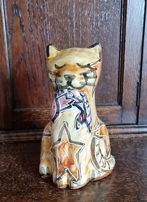 Buy Fab Hand Painted Studio Pottery Cat Figure With Fish - Signed Af 89? • 22£