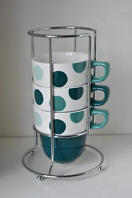 Buy Marks And Spencer Polka Dot Stacking Mugs X3 With Stand Green Stoneware (M) • 15£
