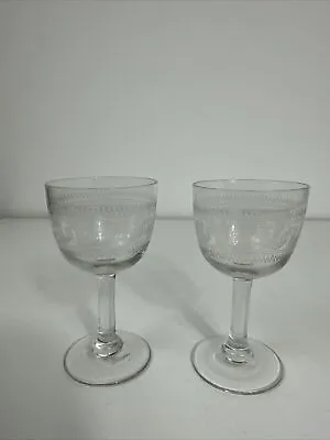 Buy Edwardian C.1910 Greek Key Design Sherry Wine Glass Pair • 8£