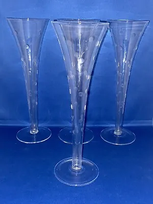 Buy 4 X Hand Made Hollow Stemmed Champagne Flutes Trumpet Glasses Polka Dot Design • 24.95£