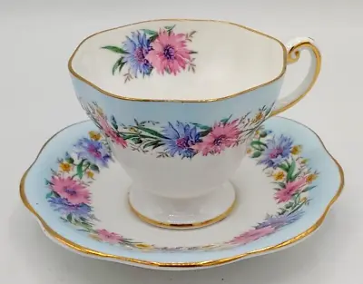 Buy EB Foley England Bone China Cornflower Blue Floral Tea Cup And Saucer • 19.27£