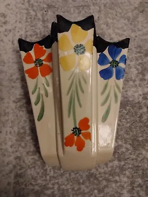 Buy Stunning Arthur Wood Hand Painted Floral Art Deco Wall Pocket Vase • 39.99£