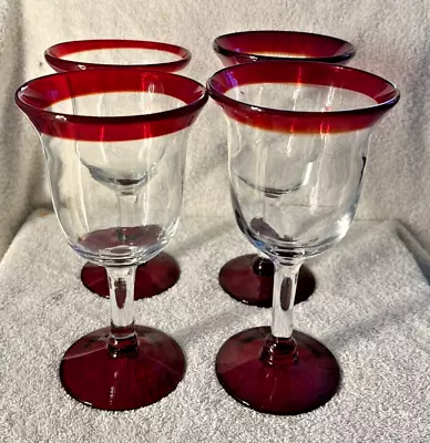 Buy X4 Large Vintage Cranberry  Glass Topped  Wine ? Tumblers Glasses • 9.99£