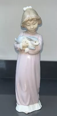 Buy Nao 1978 Lladro Girl Rabbit  Nightgown/dress  Figurine C. 12.5  Tall Damaged • 0.99£