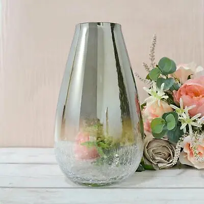 Buy Crackle Vase Ombre Glass Teardrop Flower Bouquet Polished Silver Nickel 25cm • 23.99£