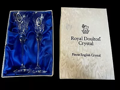 Buy Pair Of Royal Doulton Crystal Sherry Glasses Boxed 18cm Height • 19.99£