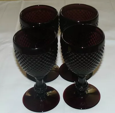 Buy Set Of 4 Dark Amethyst Glass Water Wine Goblets Diamond Point Pattern EUC • 20.56£