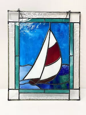 Buy Sailboat Stained Glass Window Panel Tiffany Style Art Hanging Suncatcher Boat 13 • 169.74£