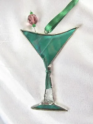 Buy Turquoise 5” Martini Cocktail Glass Hand-made Stained Glass Suncatcher Ornament • 20.15£